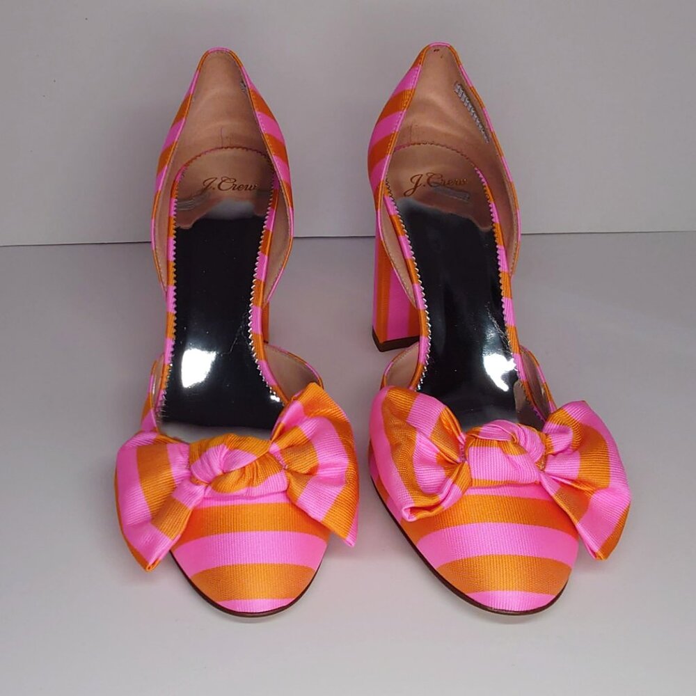 J. Crew Bell d'Orsay pumps in tie stripe pink/orange/gold 9, 8.5 Made in Italy - Picture 2 of 5
